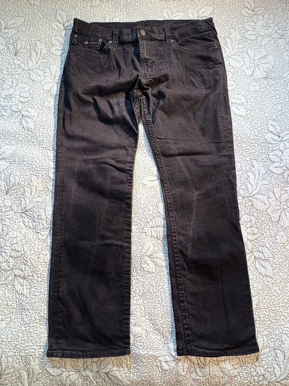 True Religion Ricky Made in USA Relaxed Straight Jeans Black Wash Denim Sz 40🧡